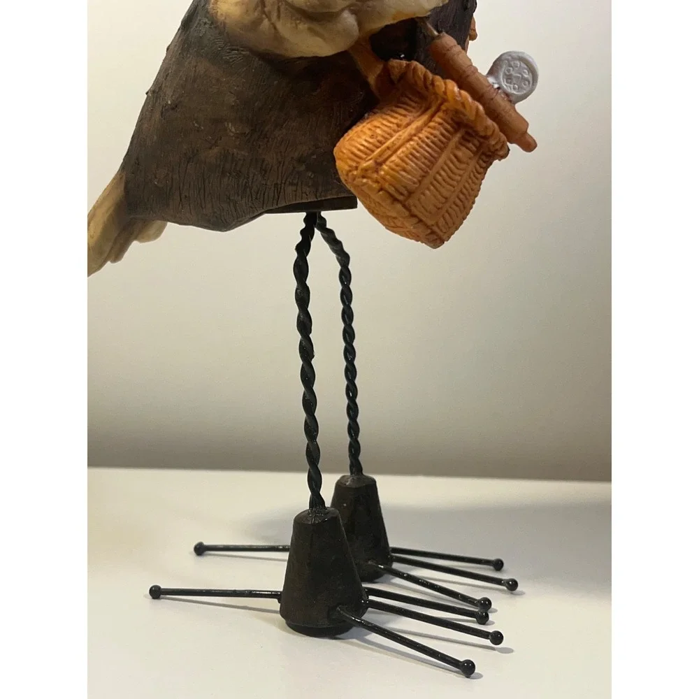Whimsical Fisherman Crow Figurine with Spring To Bobble Resin Sculpture
